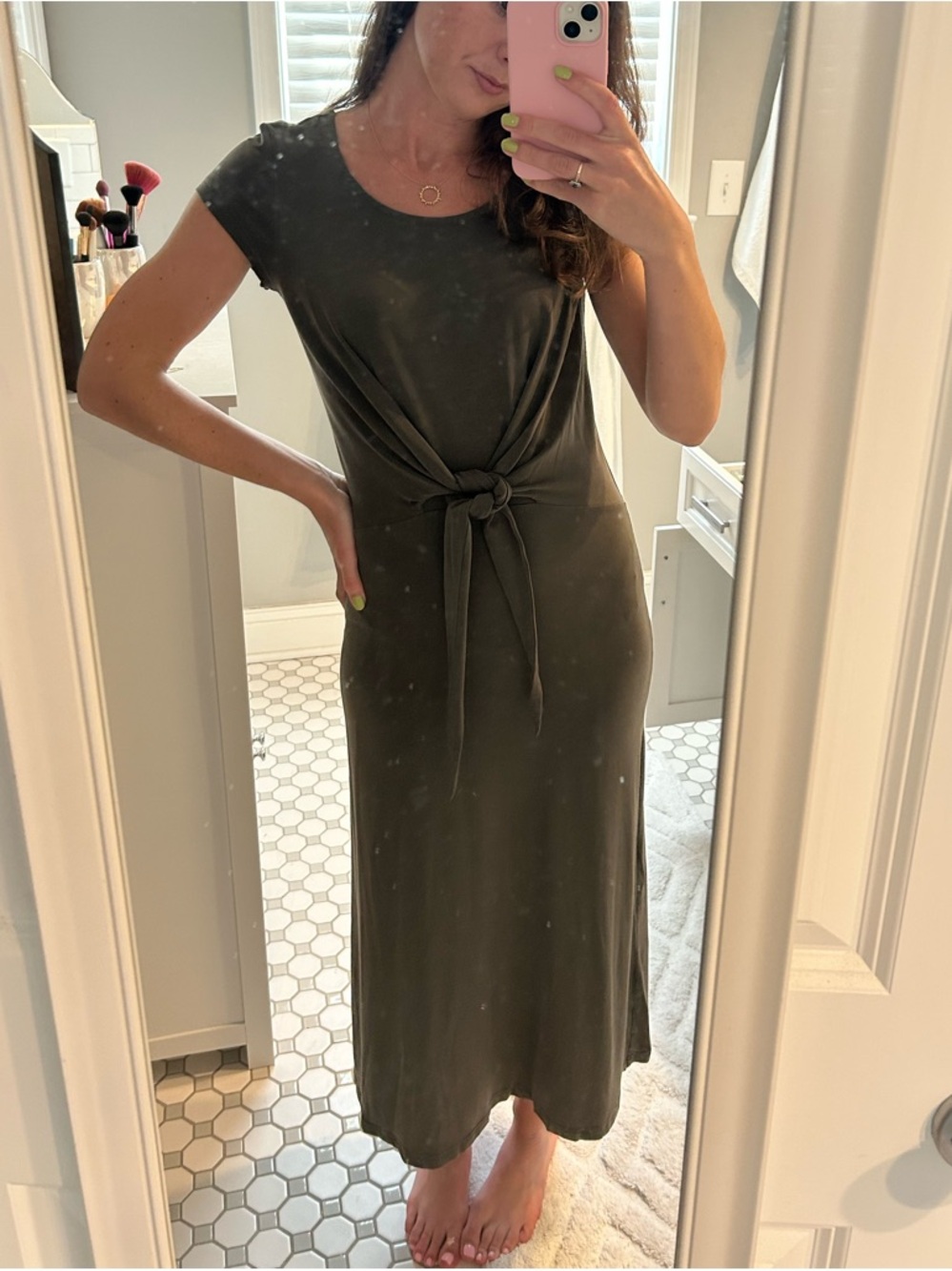 Garnet Hill Olive Tie-Front Midi Dress